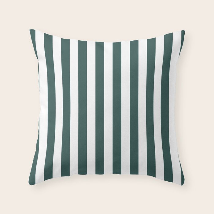 Vertical Stripes (Dark Green & White Pattern) Throw Pillow Gallery Image 6