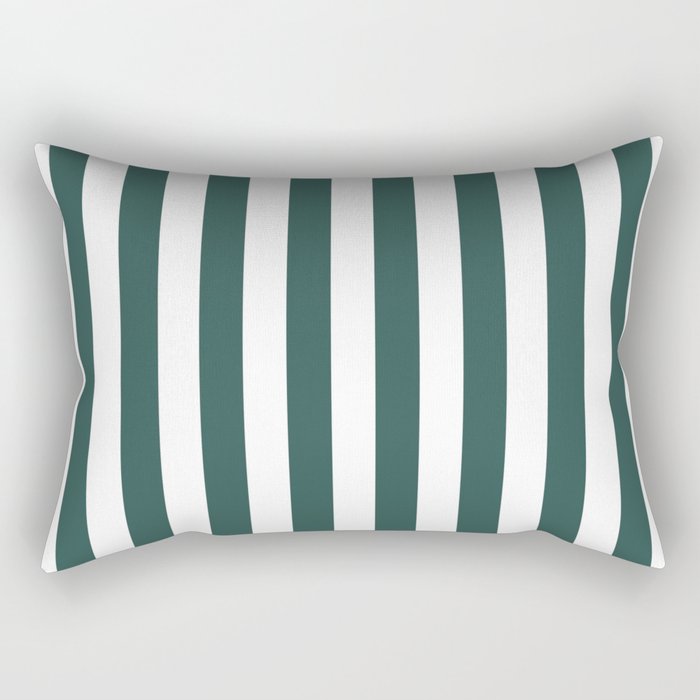 Vertical Stripes (Dark Green & White Pattern) Rectangular Pillow Gallery Image 2