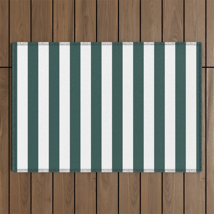 Vertical Stripes (Dark Green & White Pattern) Outdoor Rug Gallery Image 1