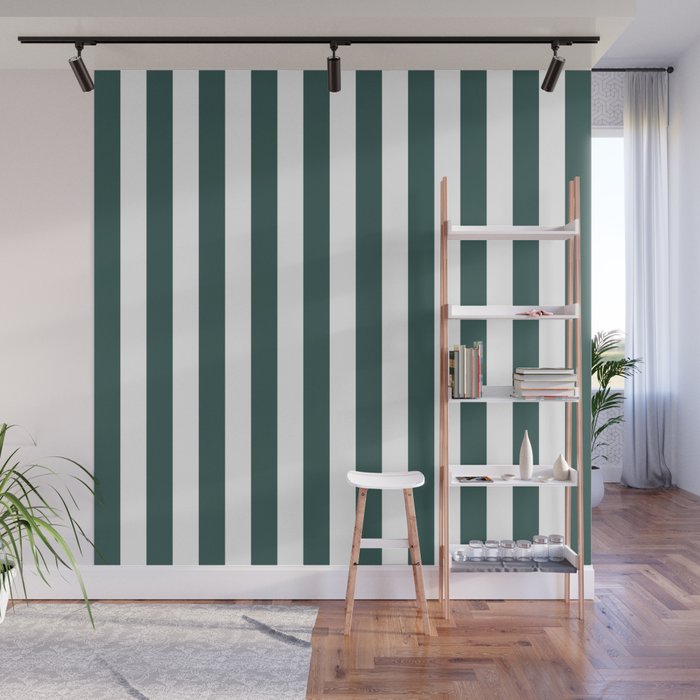 Vertical Stripes (Dark Green & White Pattern) Wall Mural Gallery Image 1