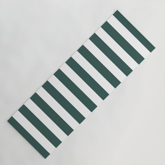 Vertical Stripes (Dark Green & White Pattern) Yoga Mat Gallery Image 1