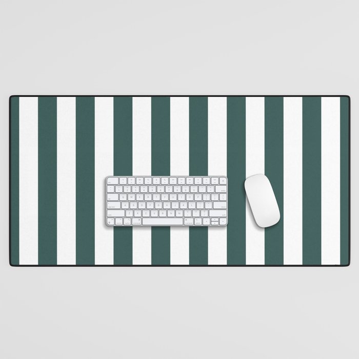 Vertical Stripes (Dark Green & White Pattern) Desk Mat Gallery Image 1