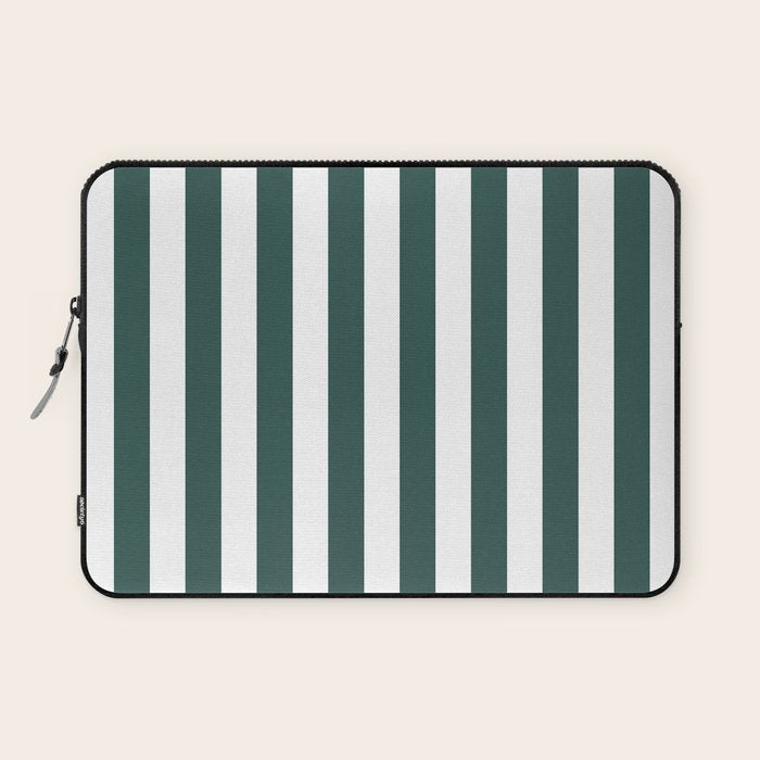 Vertical Stripes (Dark Green & White Pattern) Laptop Sleeve Gallery Image 1