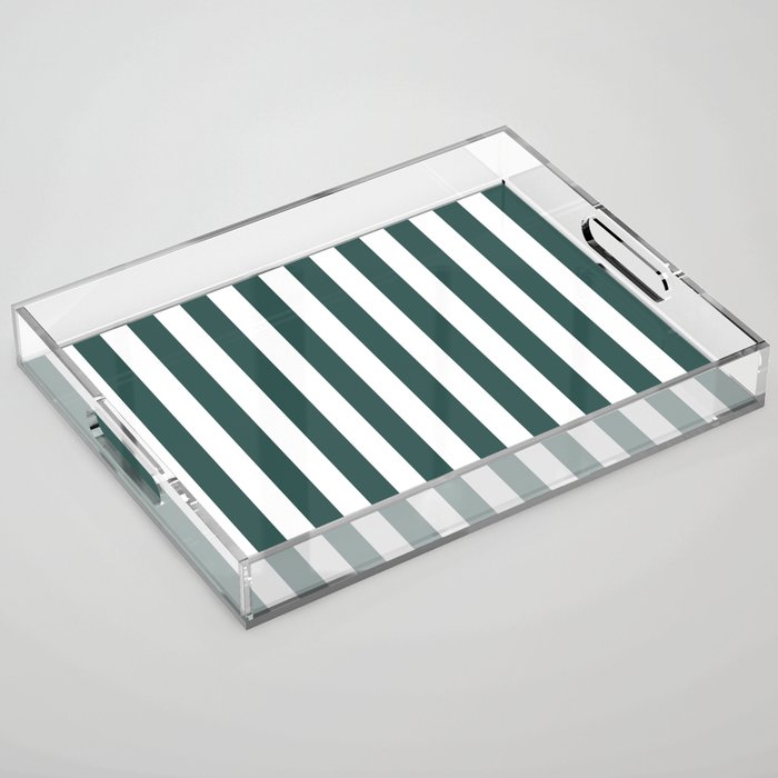 Vertical Stripes (Dark Green & White Pattern) Acrylic Tray Gallery Image 1