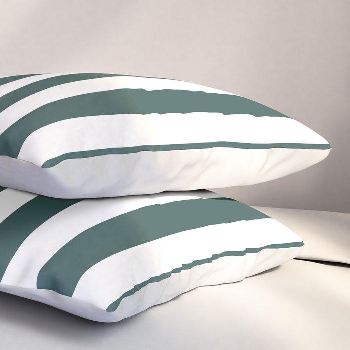 Vertical Stripes (Dark Green & White Pattern) Pillow Sham Gallery Image 3
