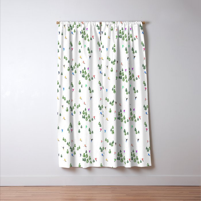 Downhill Mountain Aerial View Skiers - Winter skiing illustration Window Curtain Gallery Image 3