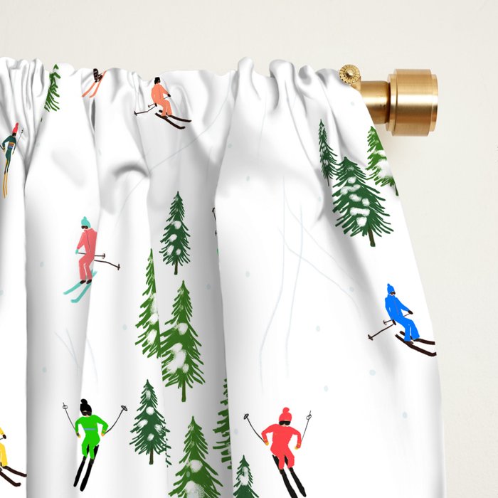 Downhill Mountain Aerial View Skiers - Winter skiing illustration Window Curtain Gallery Image 2