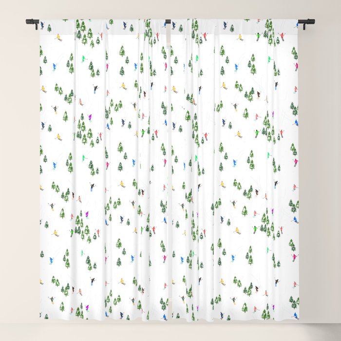 Downhill Mountain Aerial View Skiers - Winter skiing illustration Window Curtain Gallery Image 5