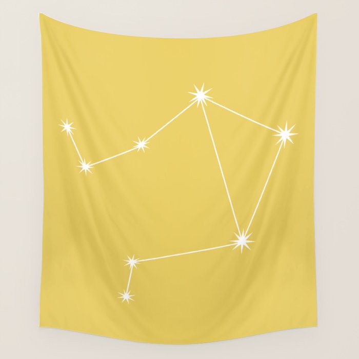 Libra Zodiac Star Constellation Line Art Soft Yellow Wall Tapestry Gallery Image 4