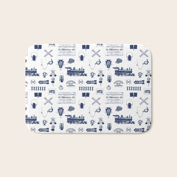 Railroad Symbols // Navy Blue Bath Mat Gallery Image 1