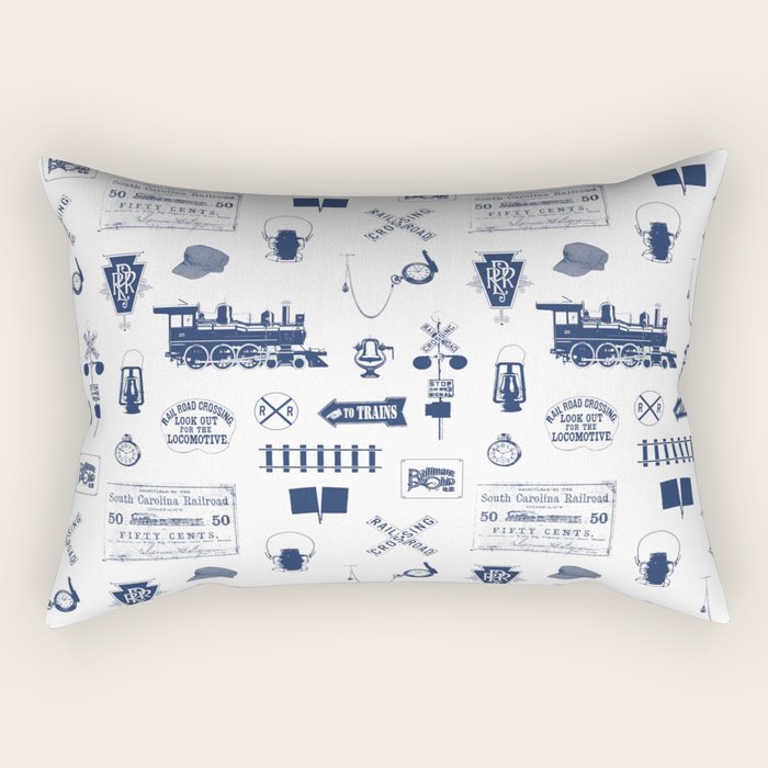 Railroad Symbols // Navy Blue Rectangular Pillow Gallery Image 2