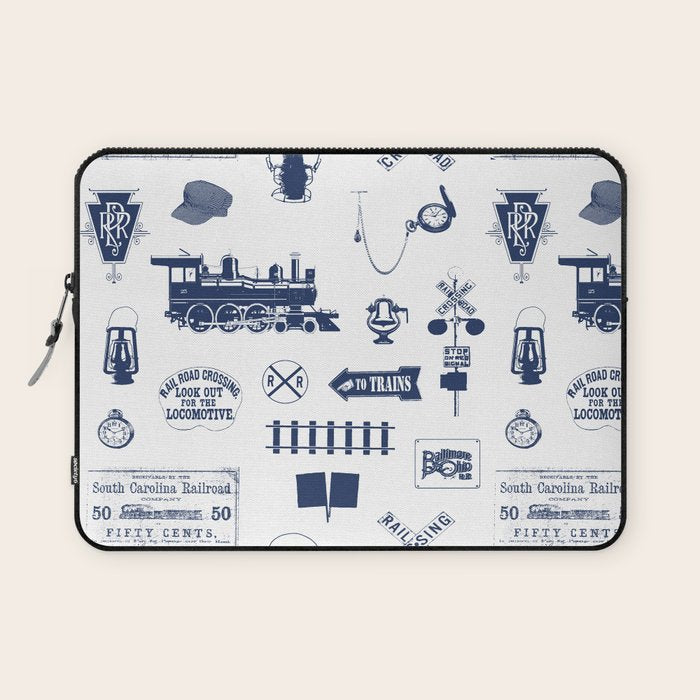 Railroad Symbols // Navy Blue Laptop Sleeve Gallery Image 1