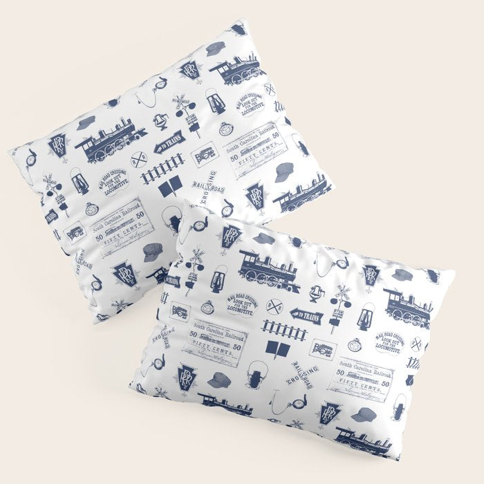 Railroad Symbols // Navy Blue Pillow Sham Gallery Image 3