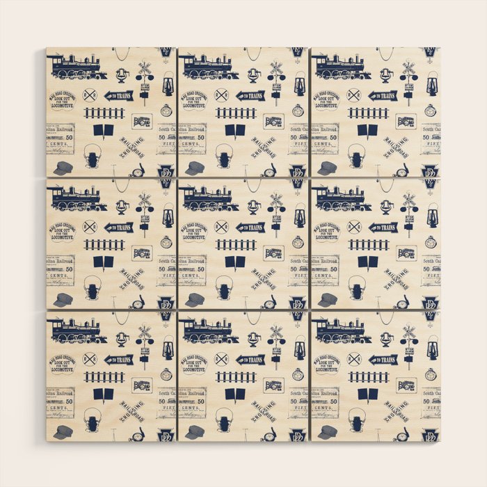 Railroad Symbols // Navy Blue Wood Wall Art Gallery Image 1