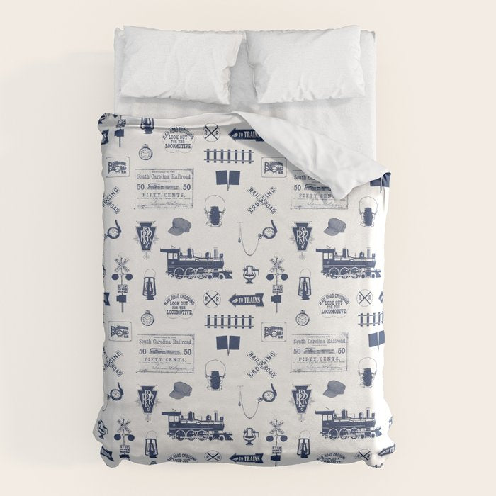 Railroad Symbols // Navy Blue Duvet Cover Gallery Image 6