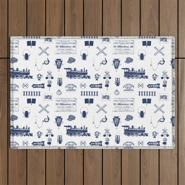 Railroad Symbols // Navy Blue Outdoor Rug Gallery Image 1