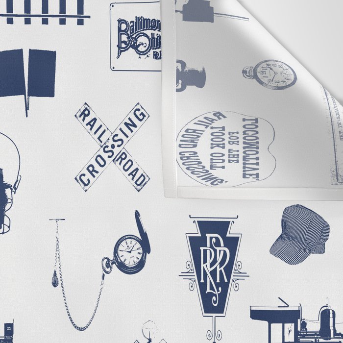 Railroad Symbols // Navy Blue Wall Tapestry Gallery Image 3