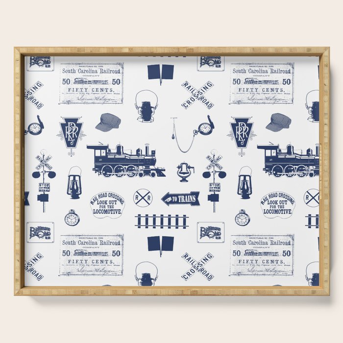 Railroad Symbols // Navy Blue Serving Tray Gallery Image 1