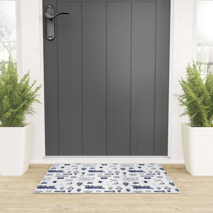 Railroad Symbols // Navy Blue Welcome Mat Gallery Image 3