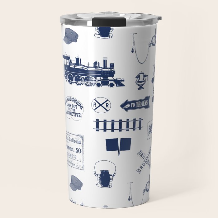 Railroad Symbols // Navy Blue Travel Mug Gallery Image 1