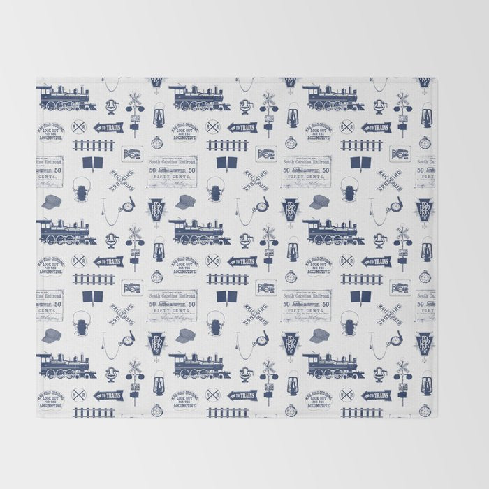 Railroad Symbols // Navy Blue Throw Blanket Gallery Image 2