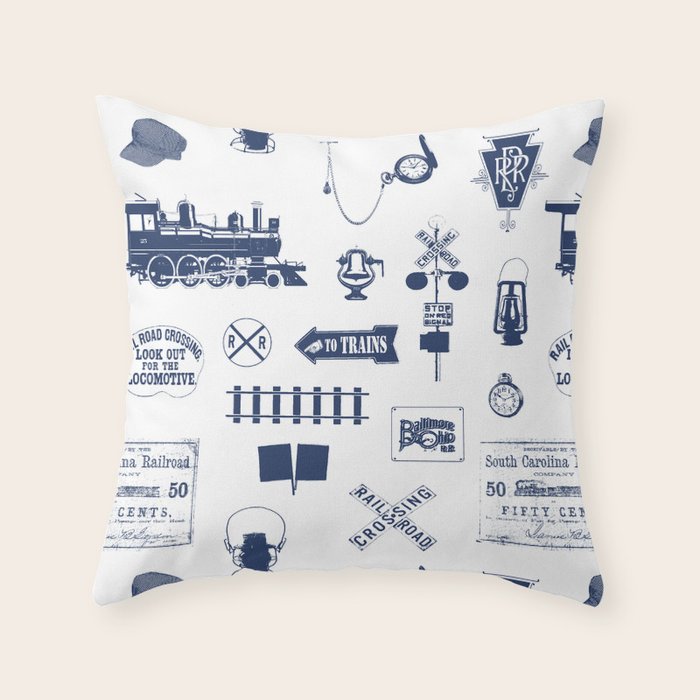 Railroad Symbols // Navy Blue Throw Pillow Gallery Image 6