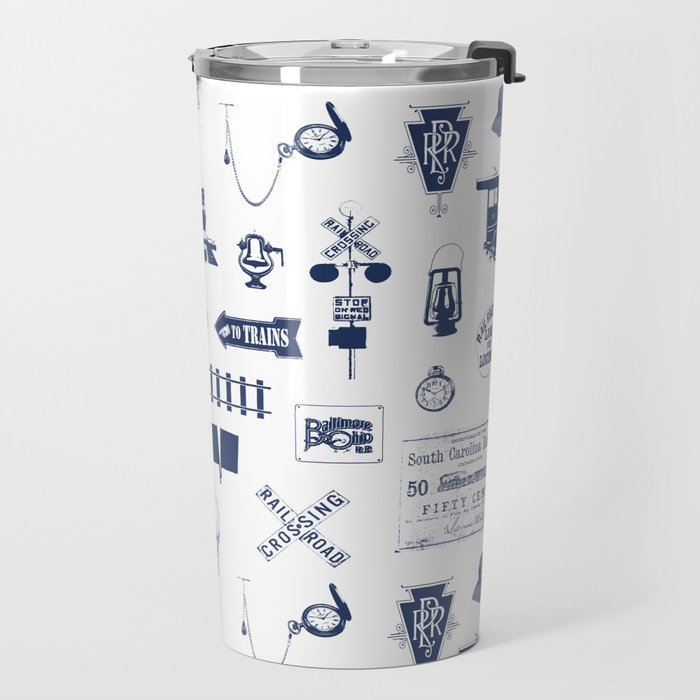 Railroad Symbols // Navy Blue Travel Mug Gallery Image 2