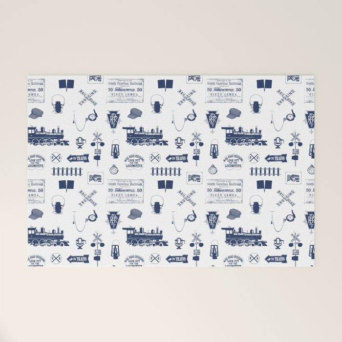 Railroad Symbols // Navy Blue Welcome Mat Gallery Image 1