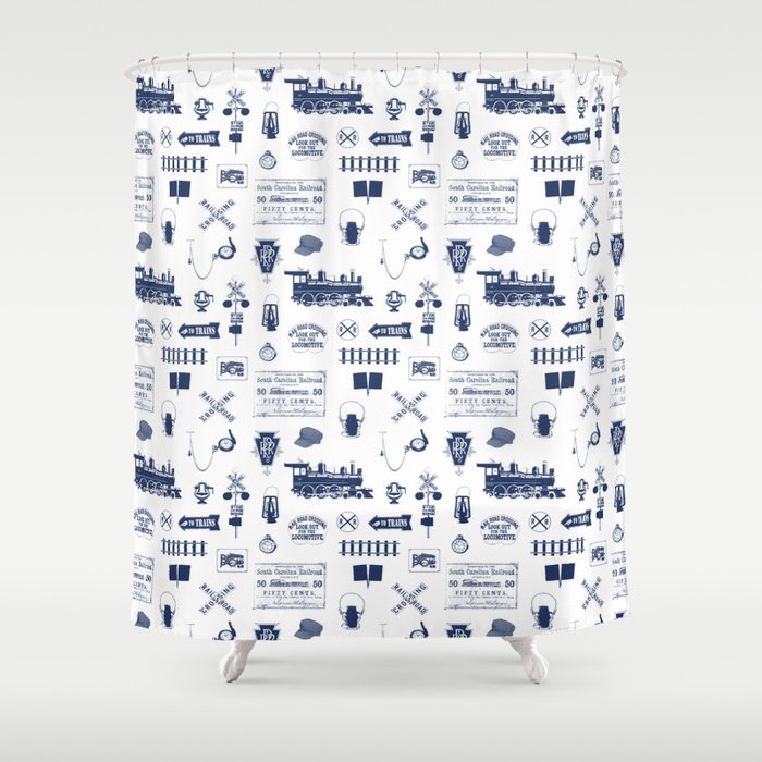 Railroad Symbols // Navy Blue Shower Curtain Gallery Image 1