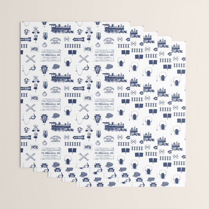 Railroad Symbols // Navy Blue Wrapping Paper Gallery Image 3