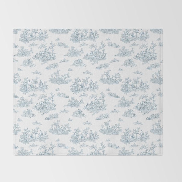 Toile De Jouy - Duck Egg Blue Throw Blanket Gallery Image 2