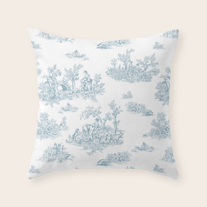 Toile De Jouy - Duck Egg Blue Throw Pillow Gallery Image 6