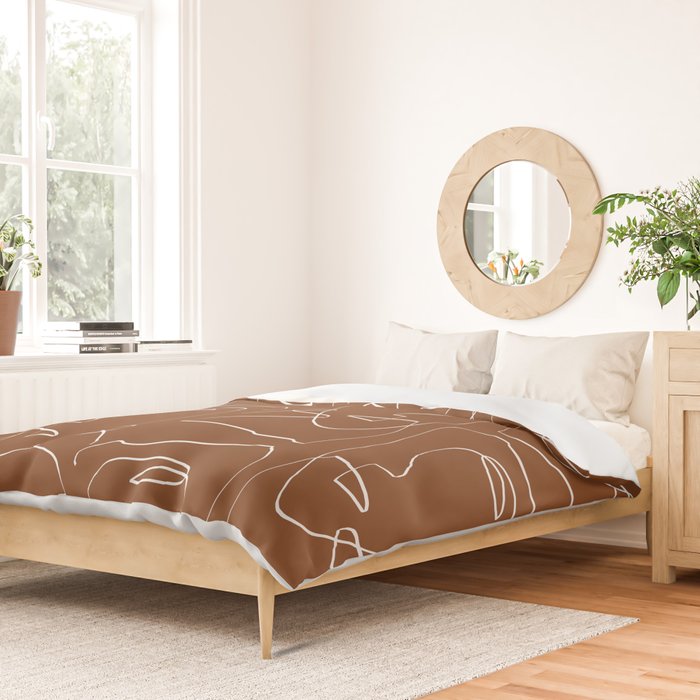 Line Art Woman Face Burnt Orange Duvet Cover Gallery Image 2