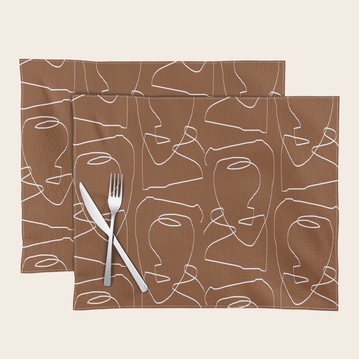 Line Art Woman Face Burnt Orange Placemat Gallery Image 1