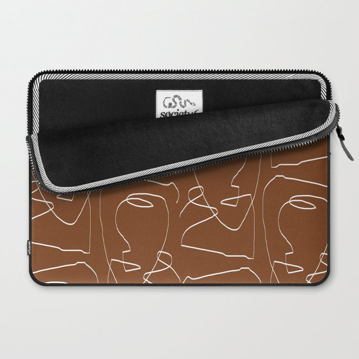 Line Art Woman Face Burnt Orange Laptop Sleeve Gallery Image 2