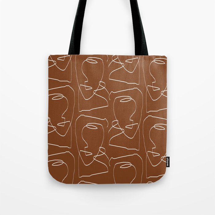 Line Art Woman Face Burnt Orange Tote Bag Gallery Image 1