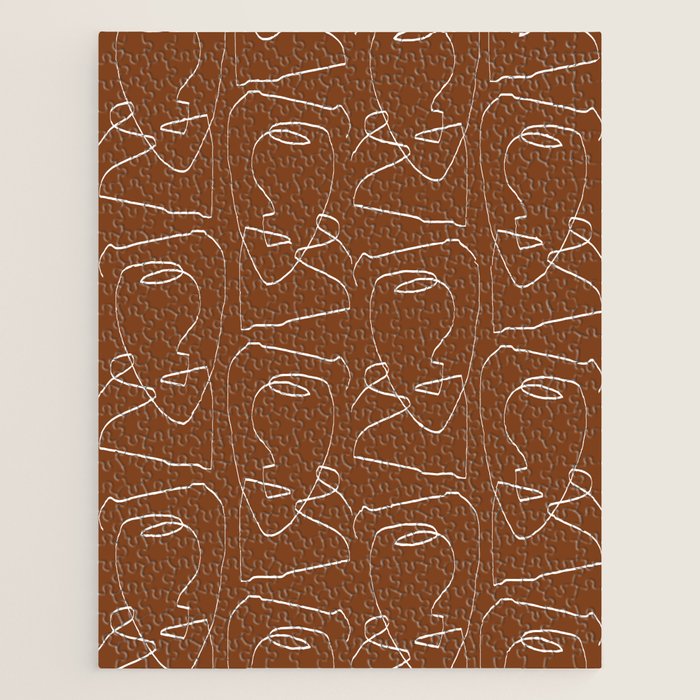Line Art Woman Face Burnt Orange Jigsaw Puzzle Gallery Image 1