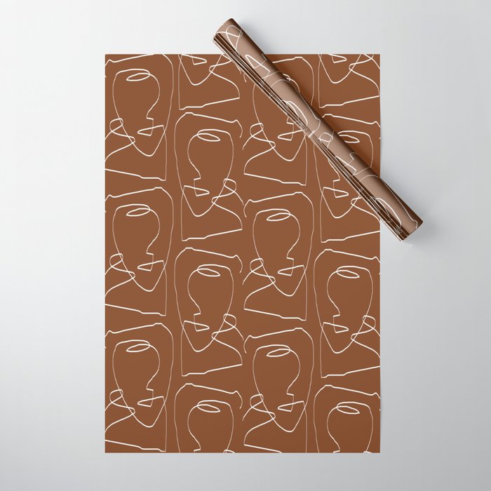 Line Art Woman Face Burnt Orange Wrapping Paper Gallery Image 1