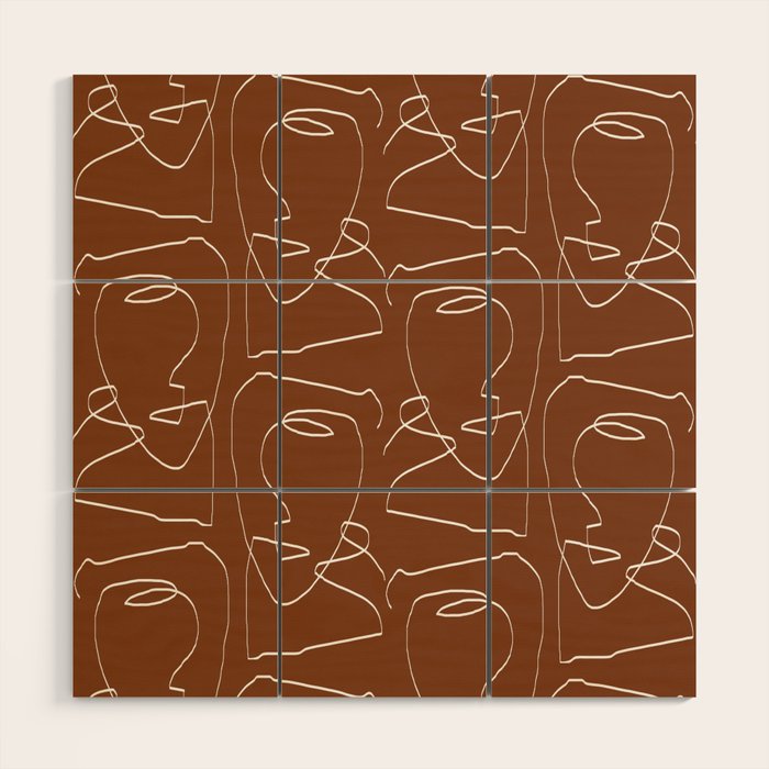 Line Art Woman Face Burnt Orange Wood Wall Art Gallery Image 1