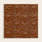 Line Art Woman Face Burnt Orange Wood Wall Art Gallery Image 1