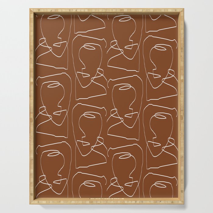 Line Art Woman Face Burnt Orange Serving Tray Gallery Image 1