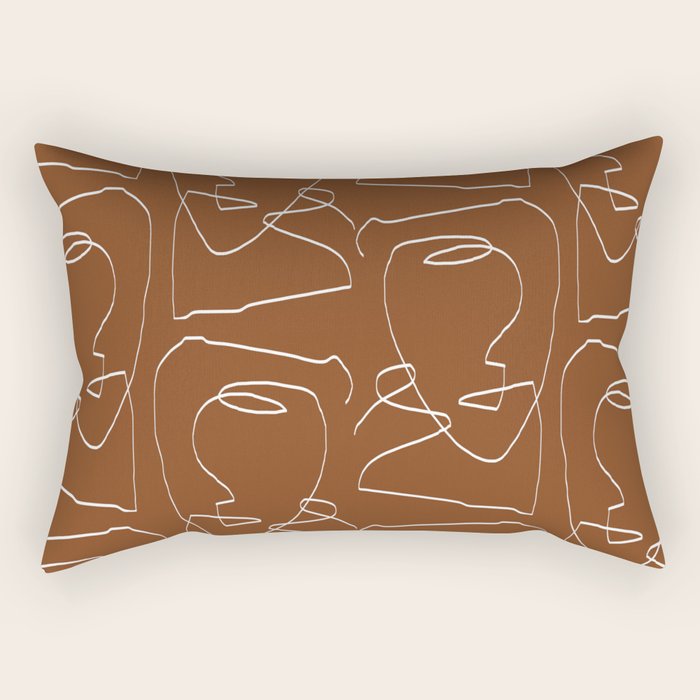 Line Art Woman Face Burnt Orange Rectangular Pillow Gallery Image 2