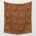 Line Art Woman Face Burnt Orange Wall Tapestry Gallery Image 4