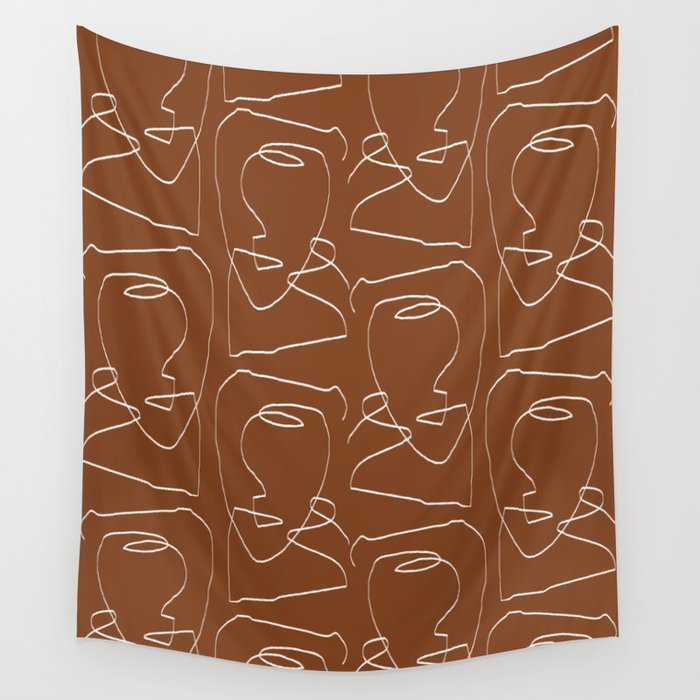 Line Art Woman Face Burnt Orange Wall Tapestry Gallery Image 4
