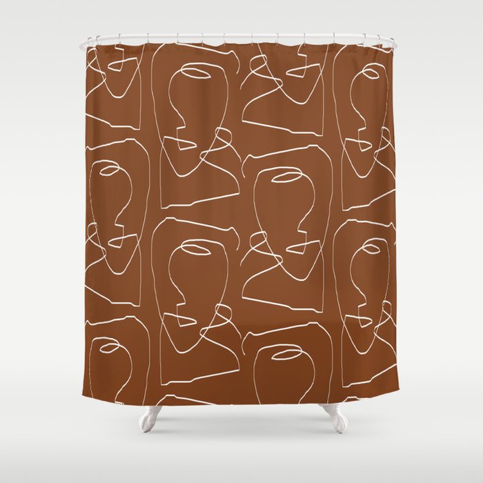 Line Art Woman Face Burnt Orange Shower Curtain Gallery Image 1