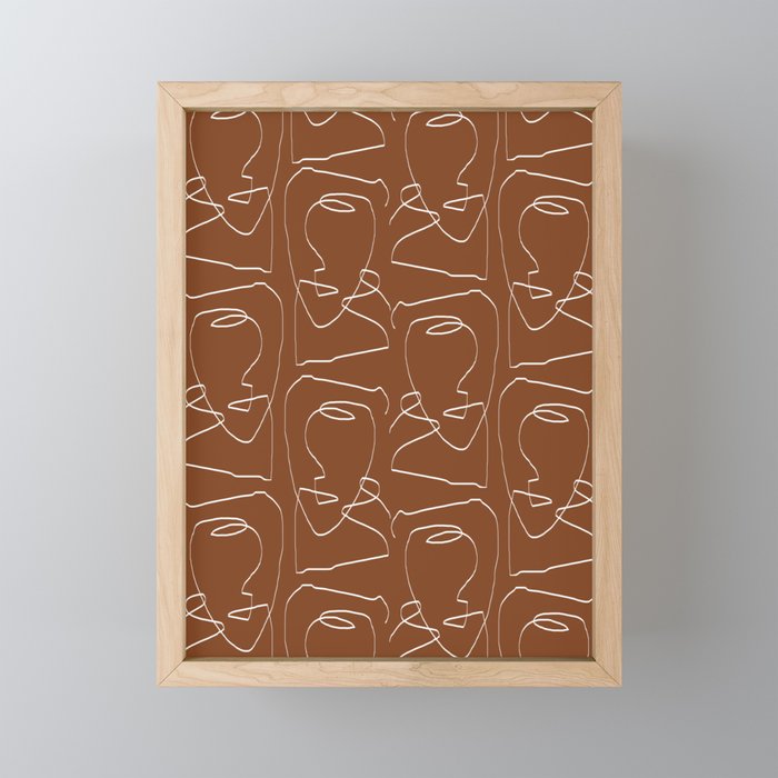 Line Art Woman Face Burnt Orange Mini Art Print Gallery Image 1