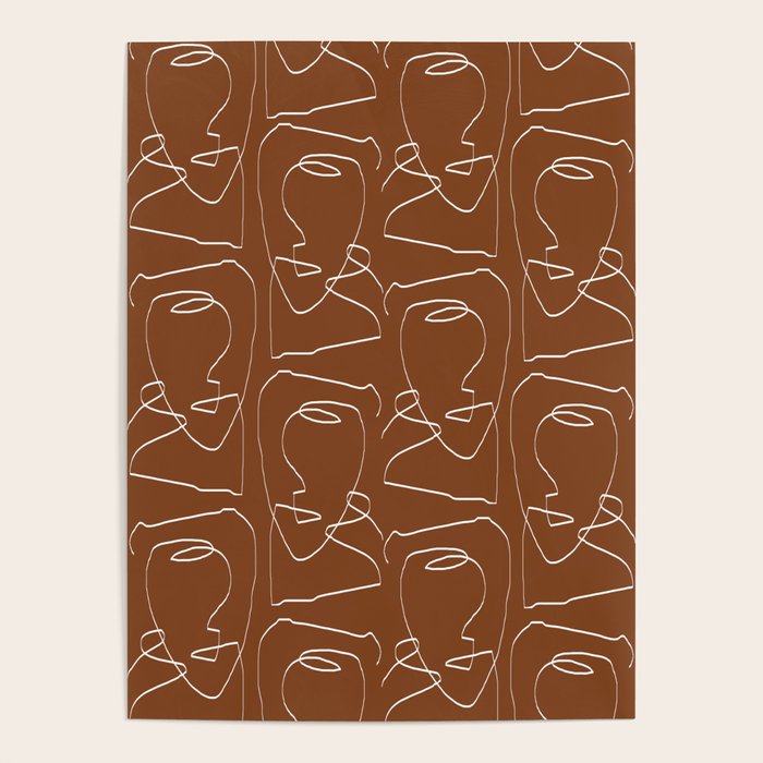 Line Art Woman Face Burnt Orange Poster Gallery Image 1