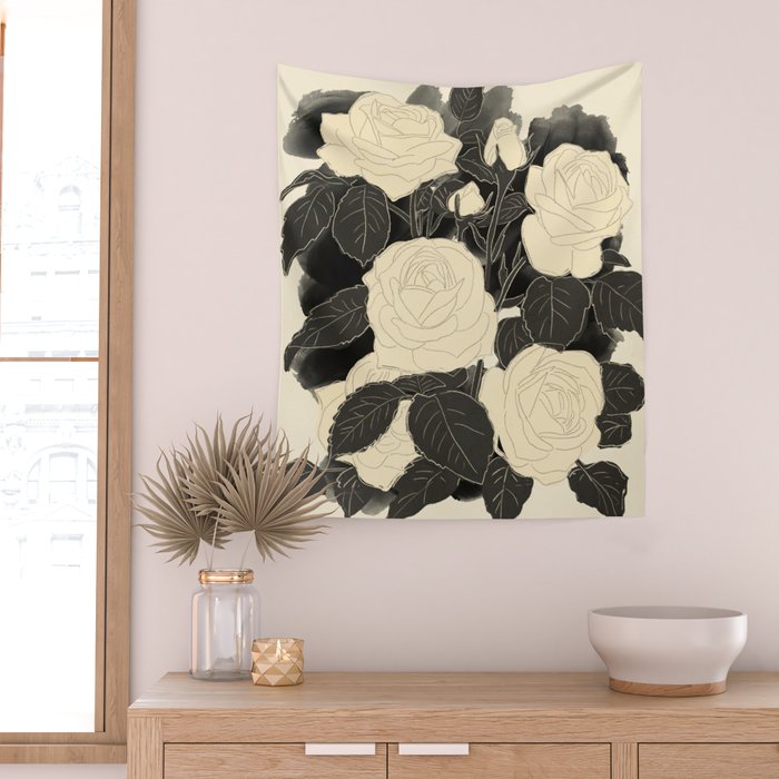 White Roses 5 Wall Tapestry Gallery Image 2