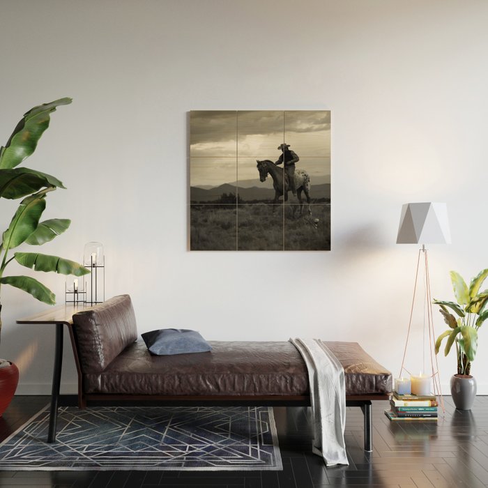 Santa Fe Cowboy on Horse Wood Wall Art Gallery Image 2
