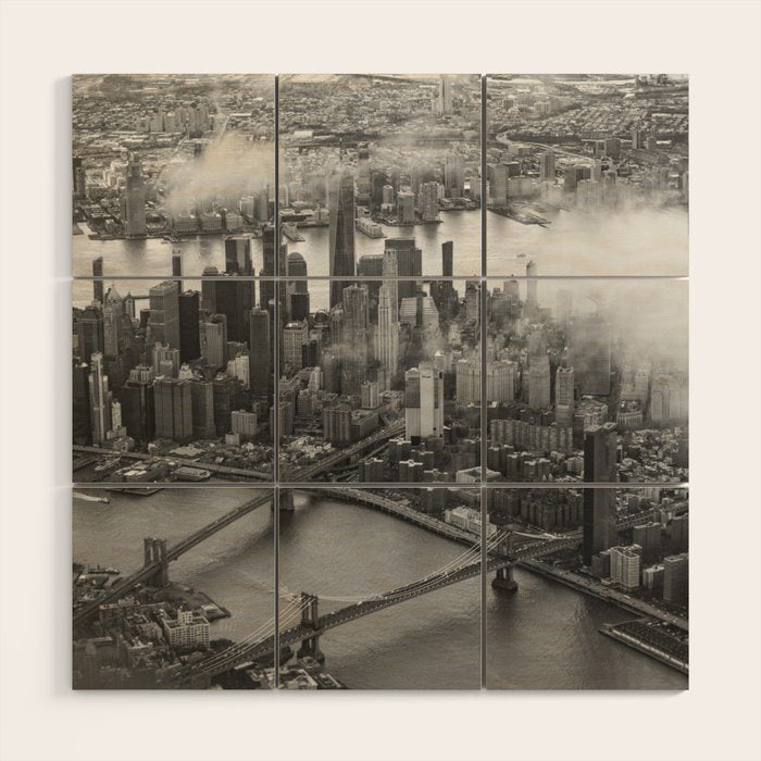 Manhattan Through The Clouds Wood Wall Art